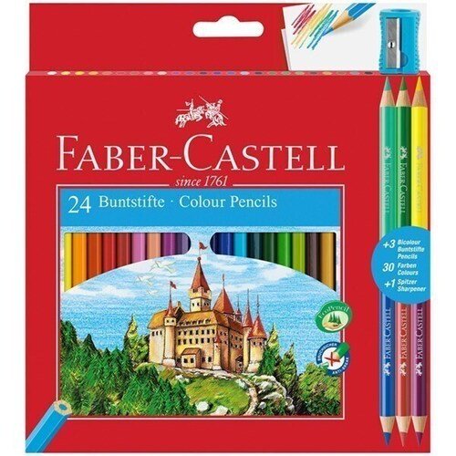 Карандаши цветные Замок, 24 + 6 цветов, точилка цветные карандаши замок в карт промоупаковке 24 шт 3 двухцветных карандаша точилка