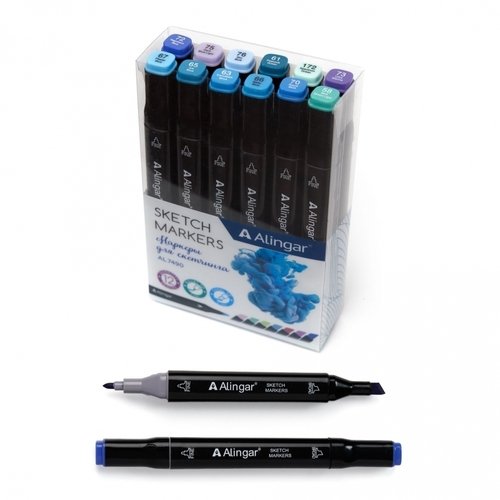 Набор маркеров для скетчинга Alingar AL7490, голубые, 12 шт.