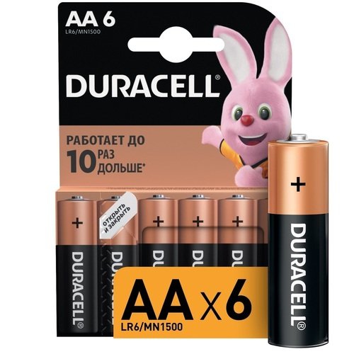 Батарейки Duracell AA (LR6), щелочные, КОМПЛЕКТ 6 шт., в блистере батарейки duracell aaа lr03 щелочные комплект 2 шт в блистере