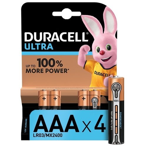 Батарейки Duracell ULTRA AAА (LR03), щелочные, КОМПЛЕКТ 4 шт., в блистере батарейки duracell optimum aaа
