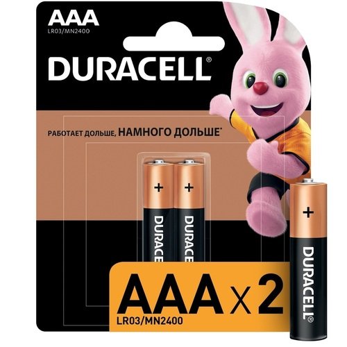 Батарейки Duracell AAА (LR03), щелочные, КОМПЛЕКТ 2 шт., в блистере батарейки duracell aaа lr03 щелочные комплект 2 шт в блистере