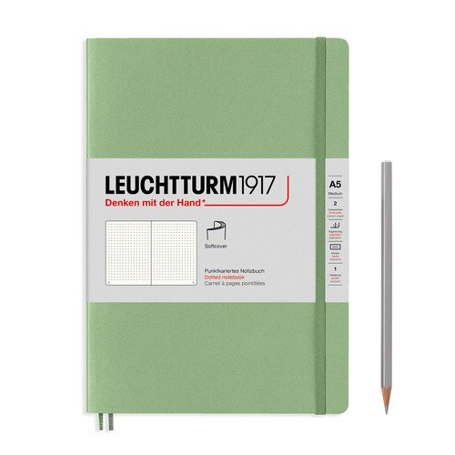 Записная книжка Leuchtturm А5, в точку, пастельный зеленый, 123 страниц, мягкая обложка