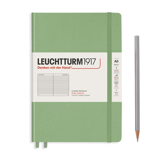 Записная книжка Leuchtturm A5, в линейку, пастельный зеленый, 251 страниц, твердая обложка