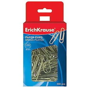 Скрепки металлические омедненные Erich Krause, 28 мм, 200 штук, в коробке