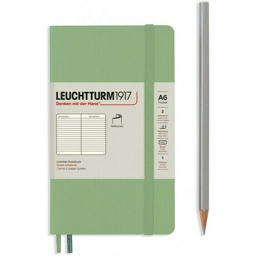 Записная книжка Leuchtturm Pocket, в линейку, пастельный зеленый, 123 страницы, мягкая обложка, А6