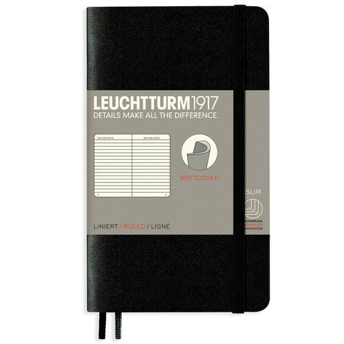 Записная книжка Leuchtturm Pocket, A6, в линейку, черная, 123 страницы, мягкая обложка 5 листов a5 a6 милая бумага с 6 отверстиями индексный разделитель для переплета планировщика блокнота канцелярские принадлежности раздел