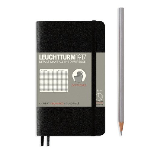 Записная книжка Leuchtturm Pocket, A6, в клетку, черная, 123 страницы, мягкая обложка 5 листов a5 a6 милая бумага с 6 отверстиями индексный разделитель для переплета планировщика блокнота канцелярские принадлежности раздел