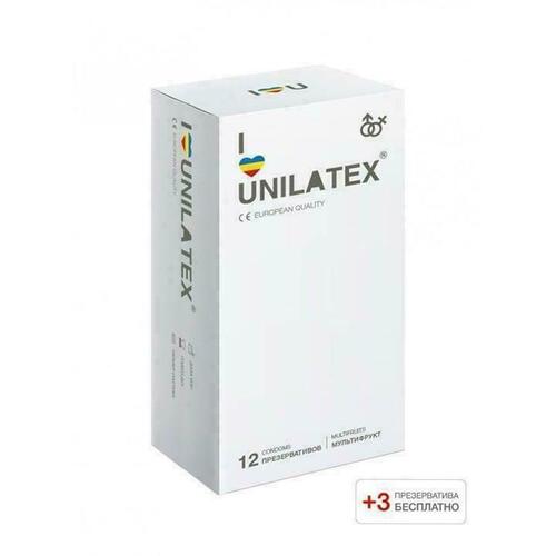 Презервативы гладкие Unilatiex Multifriuts, фруктовые, 12+3 шт