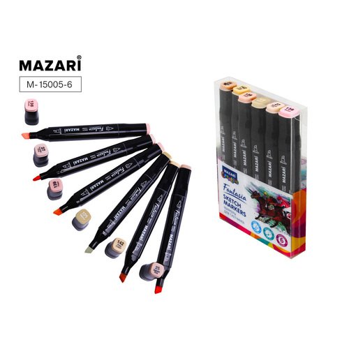 Набор маркеров для скетчинга Mazari Fantasia Skin colors, 6 шт маркеры для скетчинга двусторонние mazari lindo 6 цветов skin colors телесные цвета