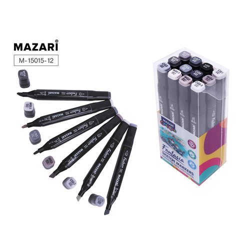 Набор маркеров для скетчинга Mazari Fantasia Grey colors, 12 шт набор маркеров для скетчинга mazari fantasia pastel colors 12 шт