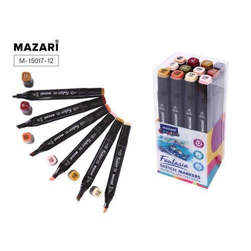Набор маркеров для скетчинга Mazari Fantasia Skin+Wood colors, 12 шт набор двусторонних маркеров для скетчинга mazari lindo flower colors кисть долото 12 цветов