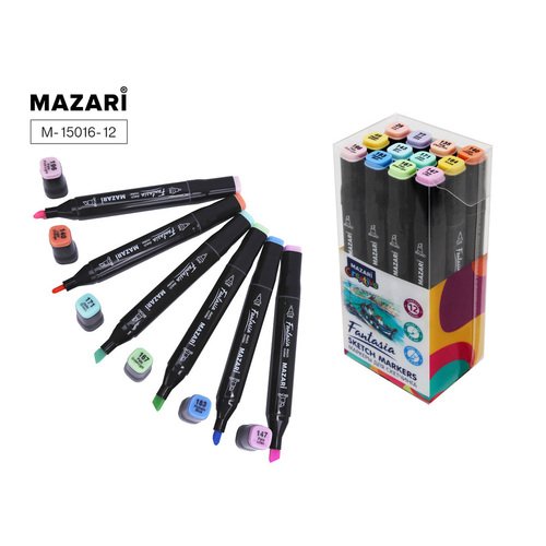 Набор маркеров для скетчинга Mazari Fantasia Pastel colors, 12 шт mazari набор двухсторонних маркеров для скетчинга mazari fantasia white 48 цветов чехол на молнии