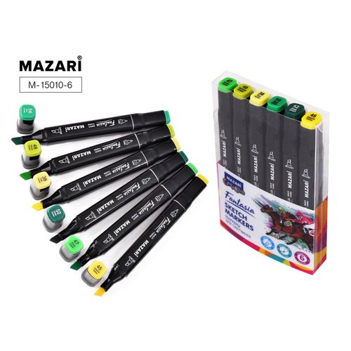 Набор маркеров для скетчинга Mazari Fantasia Green colors, 6 шт набор маркеров для скетчинга mazari fantasia pastel colors 12 шт