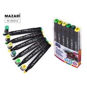 Набор маркеров для скетчинга Mazari Fantasia Green colors, 6 шт