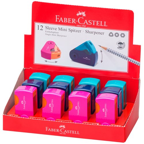 Точилка пластиковая Faber-Castell Sleeve Mini с контейнером, 1 отверстие, в ассортименте