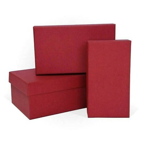 Коробка подарочная тиснение Лен, 250x210x150 мм, красная