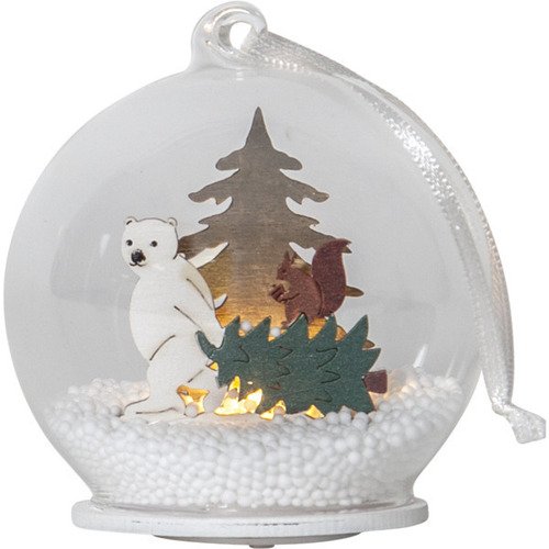 Подвесное украшение Снежный шар Лесные друзья, теплый белый, 8 см