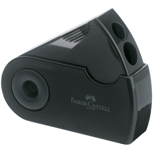 цена Точилка пластиковая Faber-Castell Sleeve, 2 отверстия, с контейнером, черная
