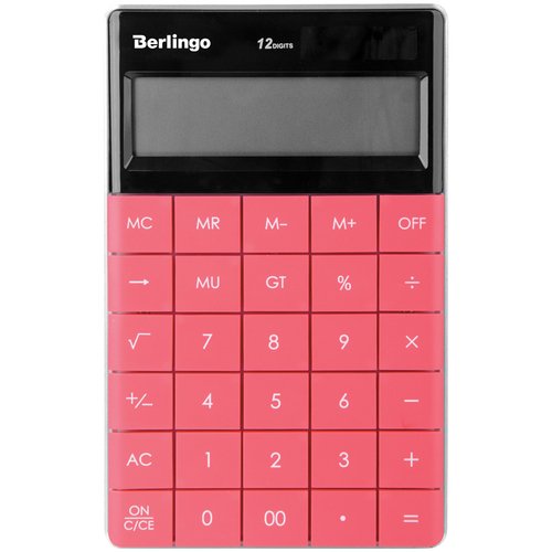 Калькулятор настольный Berlingo Power TX, 12 разрядный, двойное питание, 16,5 х 10,5 х 1,3 см, темно-розовый