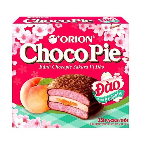 Печенье Orion Чокопай Сакура с персиком, 360 г пирожное orion choco pie c апельсиновым джемом и шоколадной крошкой 360 г