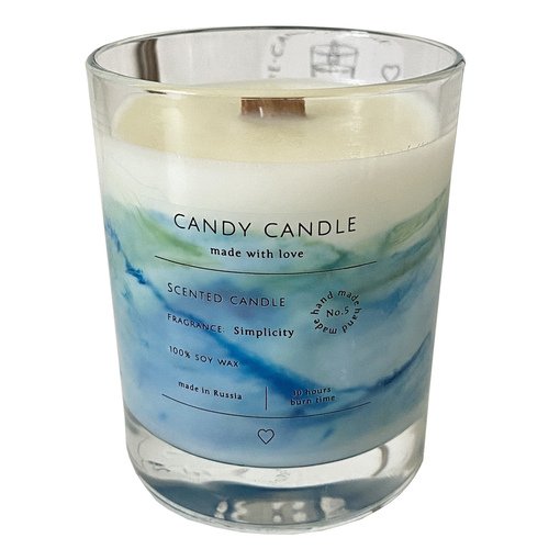 Свеча ароматическая Candy Candle, свежесть, сине-зеленый мрамор, 180 мл
