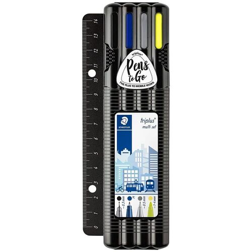 Набор ручек Staedtler Triplus в пенале с линейкой 4 штуки 1000₽