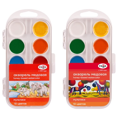 Акварель Гамма Мультики NEW медовая 10 цветов без кисти пластиковая упаковка 211046_10 в ассортименте 105₽