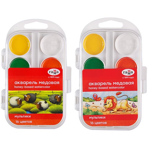 Акварель Гамма Мультики NEW медовая 16 цветов без кисти пластиковая упаковка 211046_16 в ассортименте 161₽