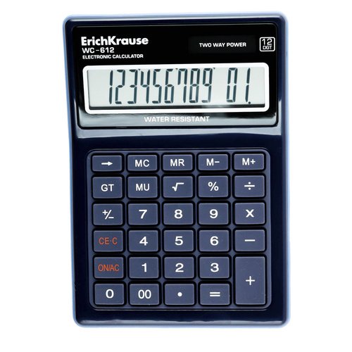Калькулятор настольный ErichKrause WC-612, 12-разрядов, водонепроницаемый