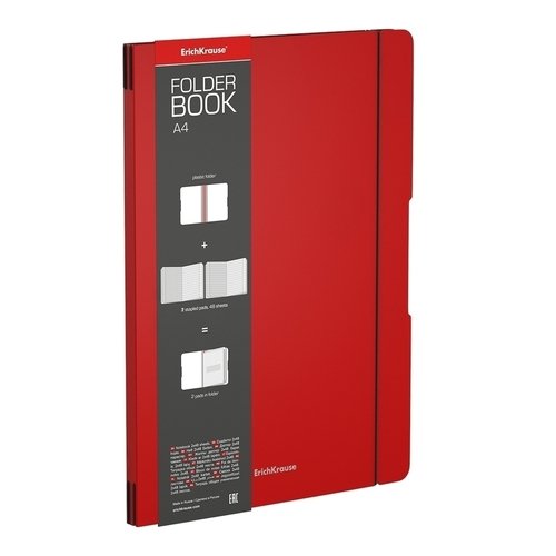 Тетрадь ErichKrause FolderBook Classic общая, в съемной пластиковой обложке, А4, 48 листов, в клетку, красная тетрадь общая ученическая erichkrause pastel lines а4 96 листов в клетку