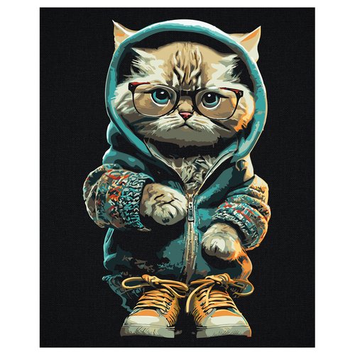 Картина по номерам на черном холсте Три совы Стильный кот 40х50 см 1100₽