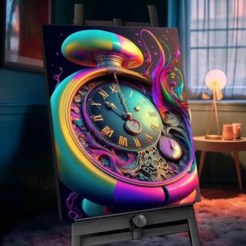 Картина по номерам с кристаллами из хрусталя Радужные часы, 40х50 см