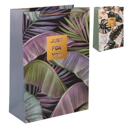 Пакет подарочный КОКОС Тропические листья, 40 х 56 х 18 см, матовая ламинация, тиснение фольгой, 210г/м2, в ассортиментие