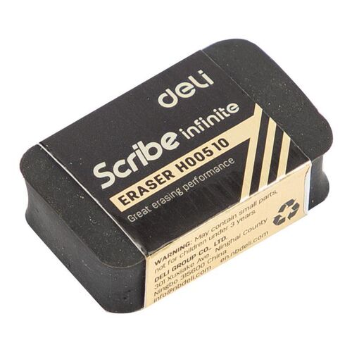 Ластик Deli EH00510 Scribe Infinite, 2 x 1 x 4 см, черный ластик deli eh03110 offi 60x24x12мм пвх белый индивидуальная картонная упаковка