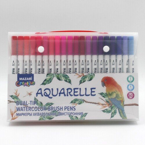 Набор маркеров акварельных двусторонних М-15213-60 Aquarelle Mazari, 60 цветов набор маркеров профессиональных двусторонних 60 штук 60 цветов