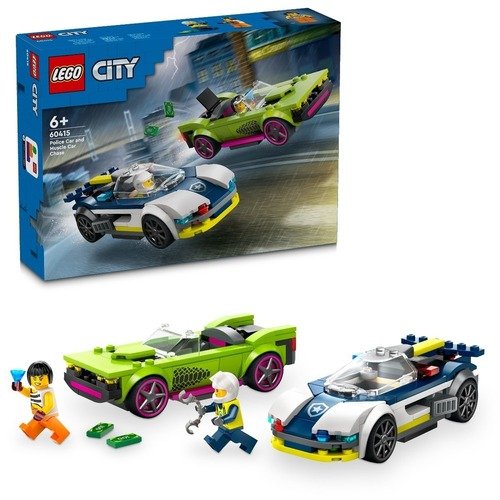 lego city погоня на полицейской машине и игрушечный автомобиль с мускулистыми машинами Конструктор LEGO City 60415 Погоня за полицейской машиной и мускул-каром