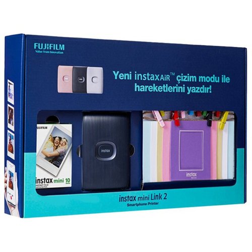 Принтер моментальной печати фото для смартфонов Fujifilm INSTAX MINI LINK 2 SPACE BLUE BUNDLE BOX 64 кармана фотоальбом 3 для fujifilm instax mini 8 9 7s 50 90 пленка