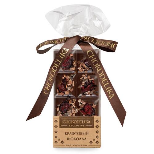 Шоколад Chokodelika темный Крафтовый микс с клюквой, 50 гр, в полукоробке шоколад темный приморский кондитер мята и какао бобы 100 г