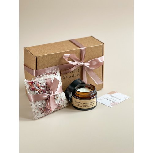 Подарочный набор Giftstudio.21 Розовое шампанское, соль и свеча подарочный набор для женщин королева всего гель для душа соль для ванны