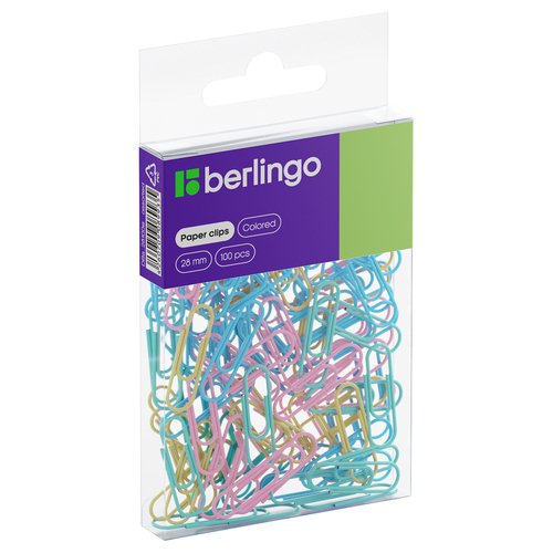 Скрепки Berlingo, 28 мм, 100 шт., цветные, ассорти пастель скрепки канцелярские berlingo цветные 28 мм 100 штук