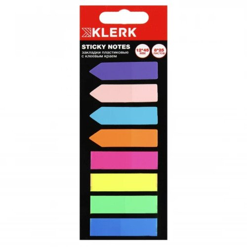 цена Закладки клейкие KLERK Neon пластиковые, 1,2 х 4,5 см, 8 цветов по 25 листов 206925