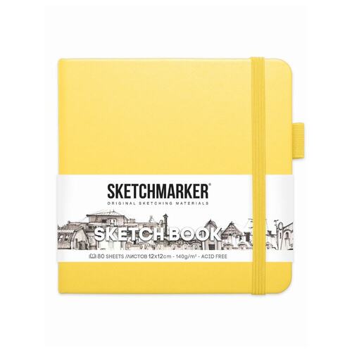 Блокнот для зарисовок Sketchmarker, 140г/кв.м, 12 х 12 см, 80 листов, твердая обложка, лимонный