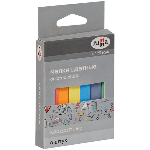 Мелки школьные Гамма цветные 6шт мягкие квадратные 80₽