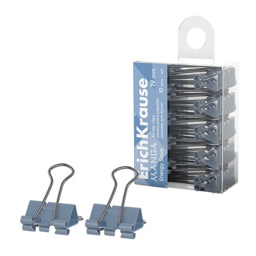 Зажимы для бумаг ErichKrause Energy Save Manga 19 мм Pale Blue 10 шт 290₽