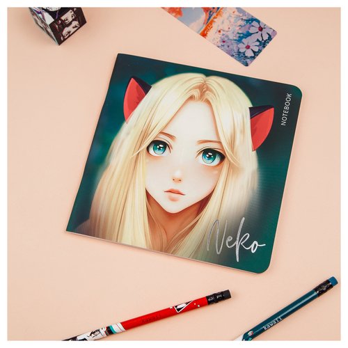 Записная книжка Meshu Neko, 17х17см, 40л, на скрепке, 80г/м2