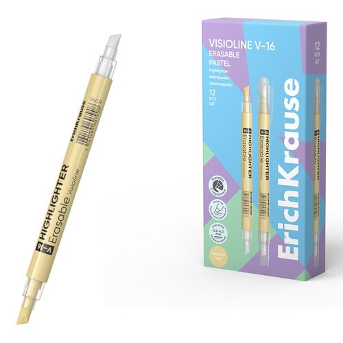 Двухсторонний стираемый текстмаркер ErichKrause Visioline V-16 Erasable Pastel цвет чернил желтый 110₽