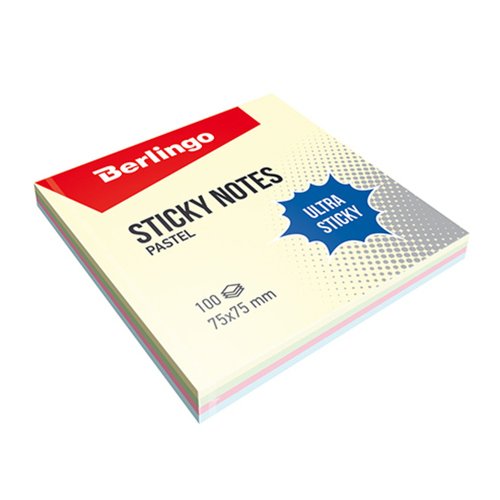 Самоклеящийся блок Berlingo Ultra Sticky 75х75 мм 100л 4 пастельных цвета 130₽