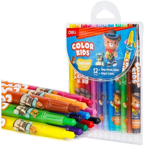 Восковые мелки Deli EC223-12 Color Kids круглые с поворотным механизмом 12 цветов 165 мм10 мм 530₽