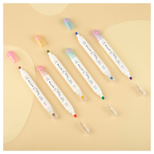 Набор текстовыделителей двусторонних Meshu White kittens 12 цветов пастельные цвета 1-4 мм 870₽