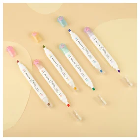 Набор текстовыделителей двусторонних Meshu White kittens, 12 цветов, пастельные цвета, 1-4 мм